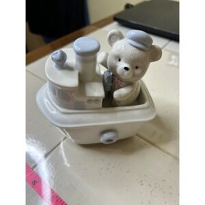 Adorable Ceramic Bear Nautical Boat Figurine Nautical Decor, "Anchors Away"